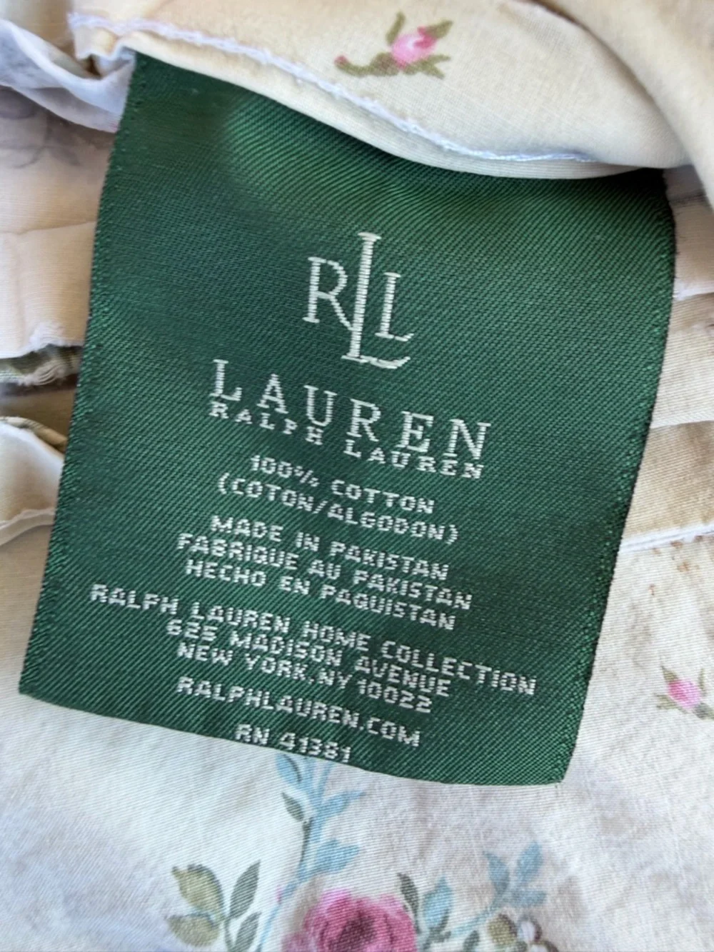 VTG Lauren Ralph Lauren Garden Cove Green Floral Twin Flat Sheet CUTTER CRAFTS